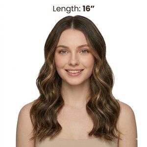 THAT HAIR WAVY Dark Brown w/blonde highlights.